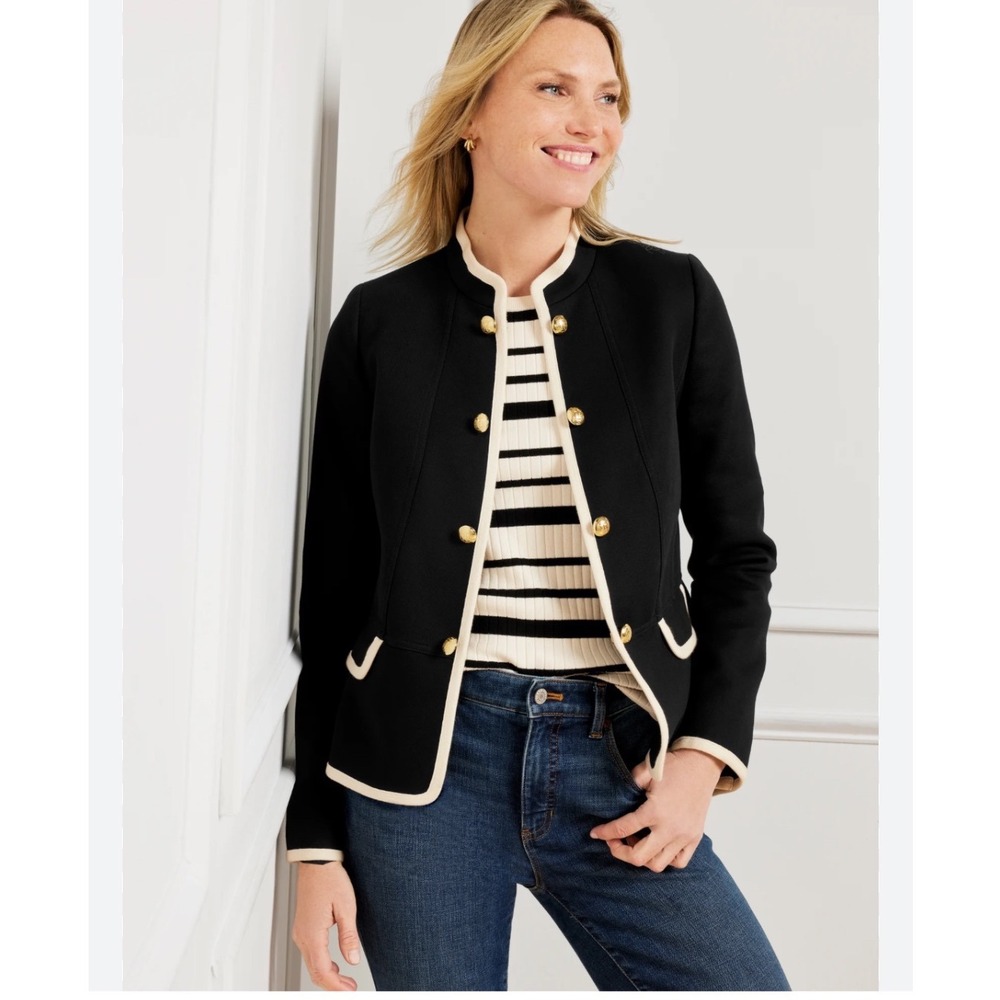 Talbots Petite Black Ivory Military Crest Button Blazer Jacket 12P - Picture 3 of 16